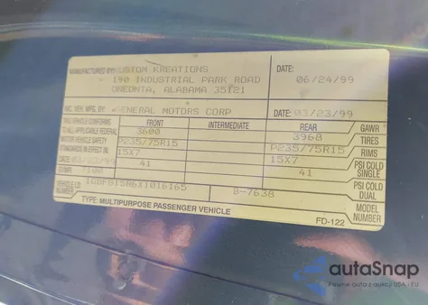 1999 Chevrolet Express from USA, damaged, VIN 1GBFG15R6X1016165